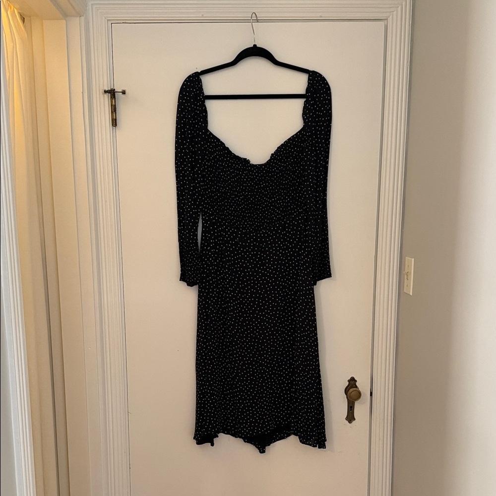 Reformation Black Long Sleeve Dress with polka dots